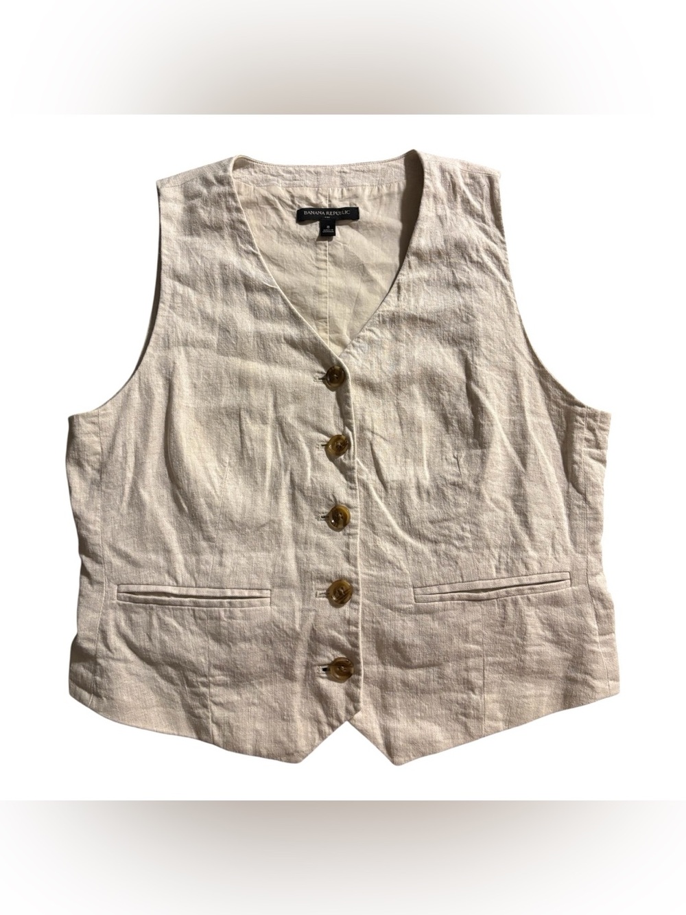 Banana Republic Cream Linen-Blend Button Front Vest